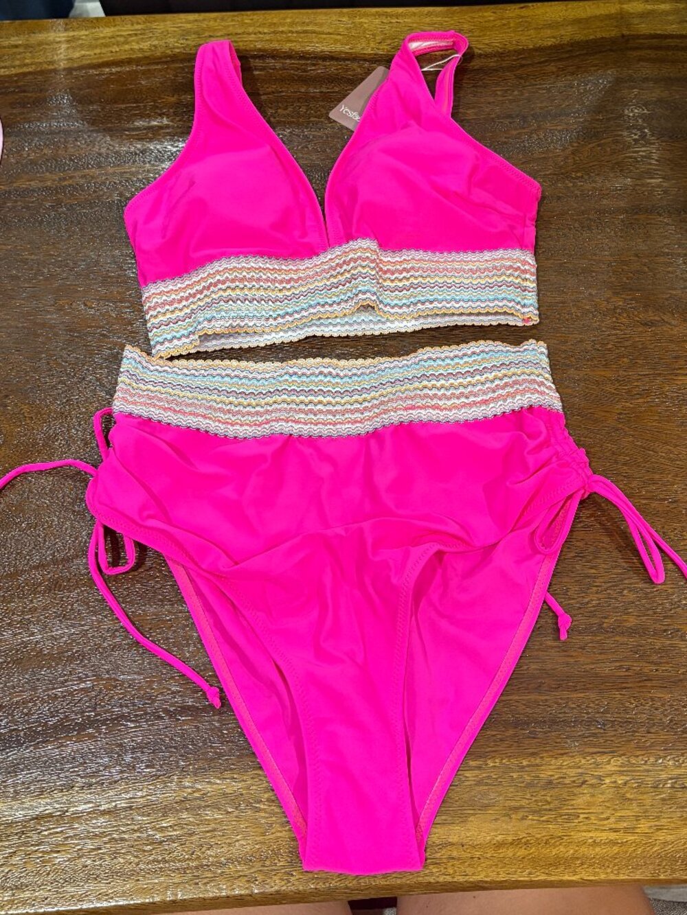 Hot Pink two piece bikini bathing swim suit NWT NEW sz XL  striped trim